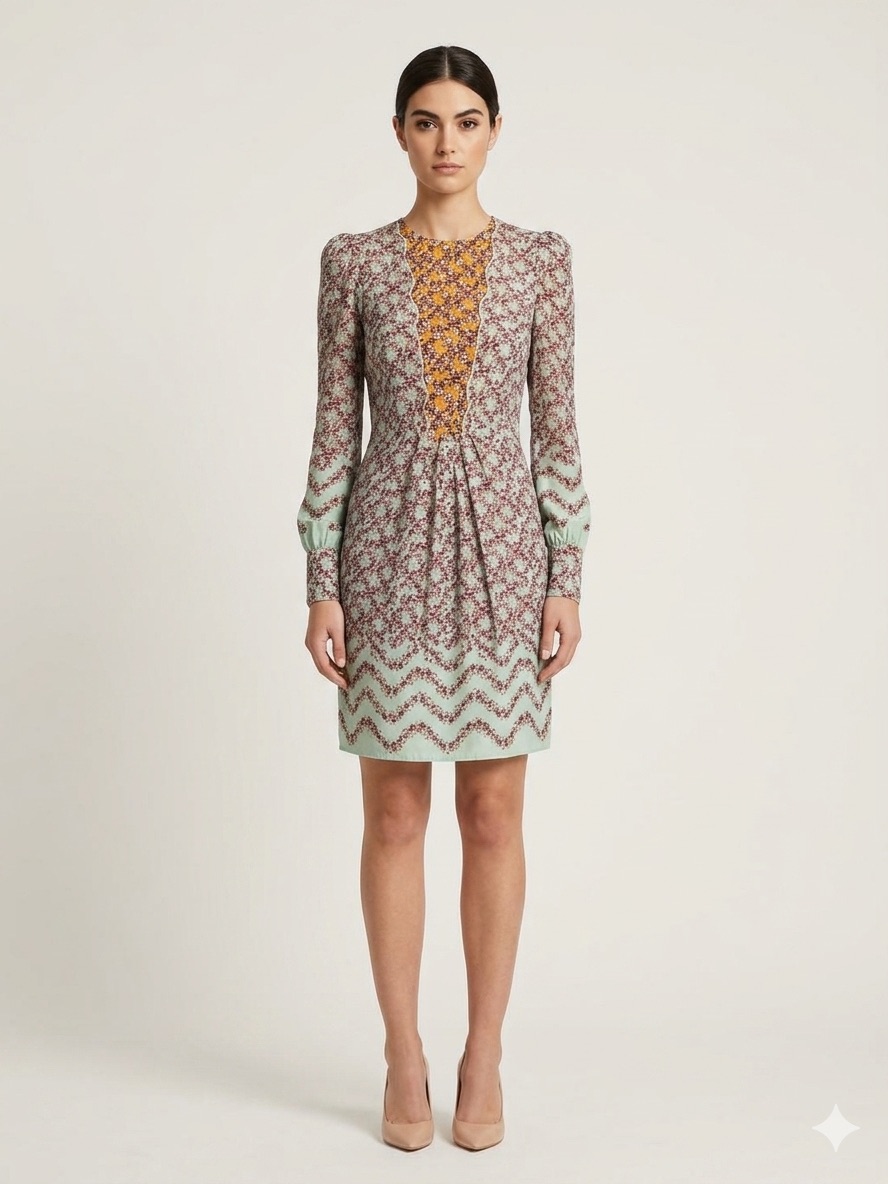 Peter Som Spring Summer 2013 Floral Mixed Print Mini Silk Dress Made In Italy